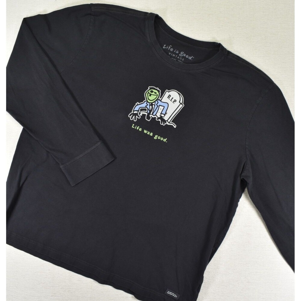 Life is Good Vintage Mens XXL Black Halloween Zombie RIP Long Sleeve T-Shirt